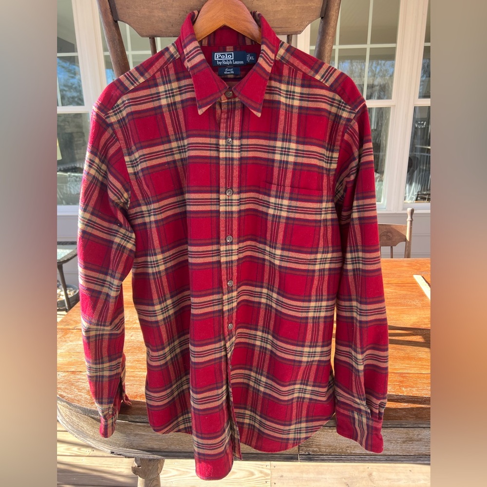 Polo Ralph Lauren Lowell Classic Fit Plaid Button Shirt Flannel Men’s XL Red Tan